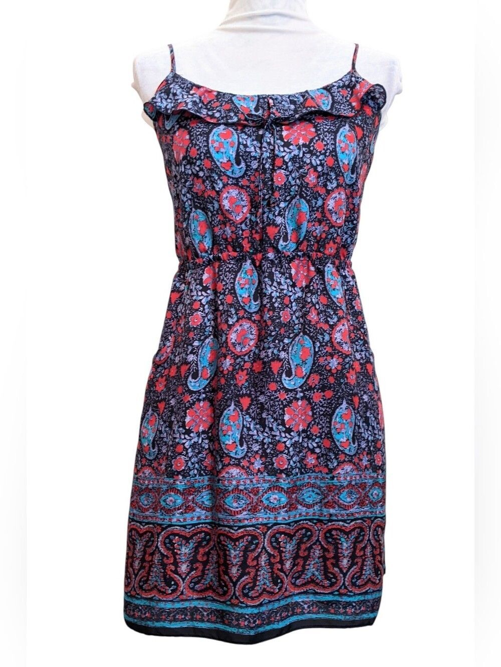 American Eagle Paisley Spaghetti Strap Sundress Pockets Ruffle Size Junior M